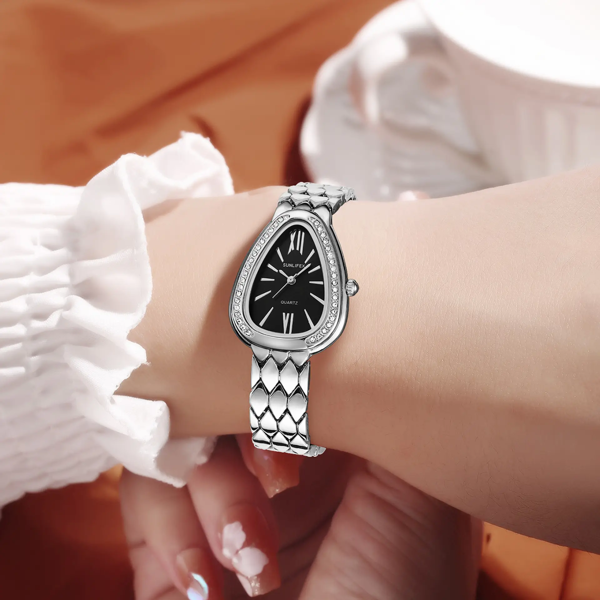 Women's Gold Snake Chain Watch with Diamond Dial — feature 17