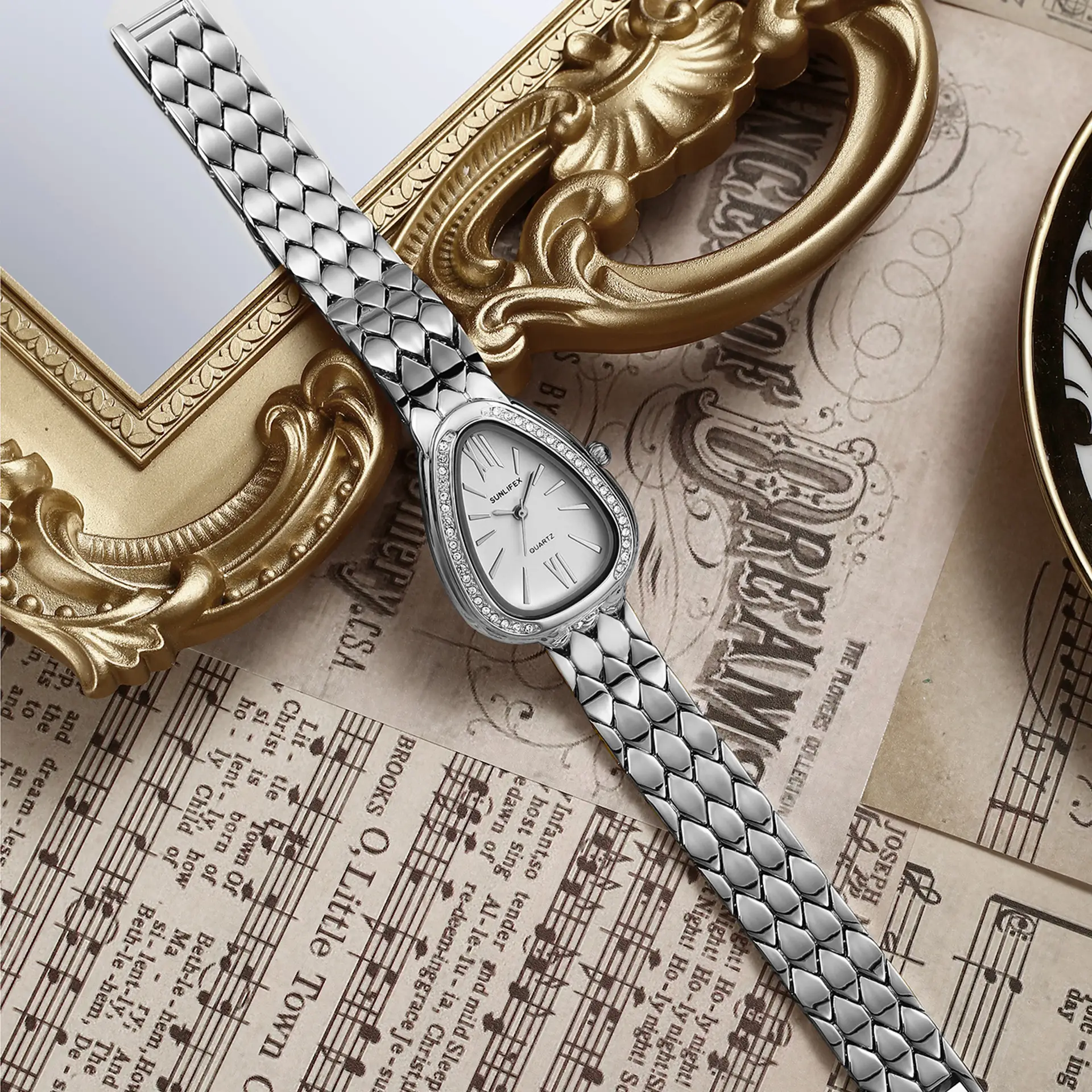 Women's Gold Snake Chain Watch with Diamond Dial — feature 5