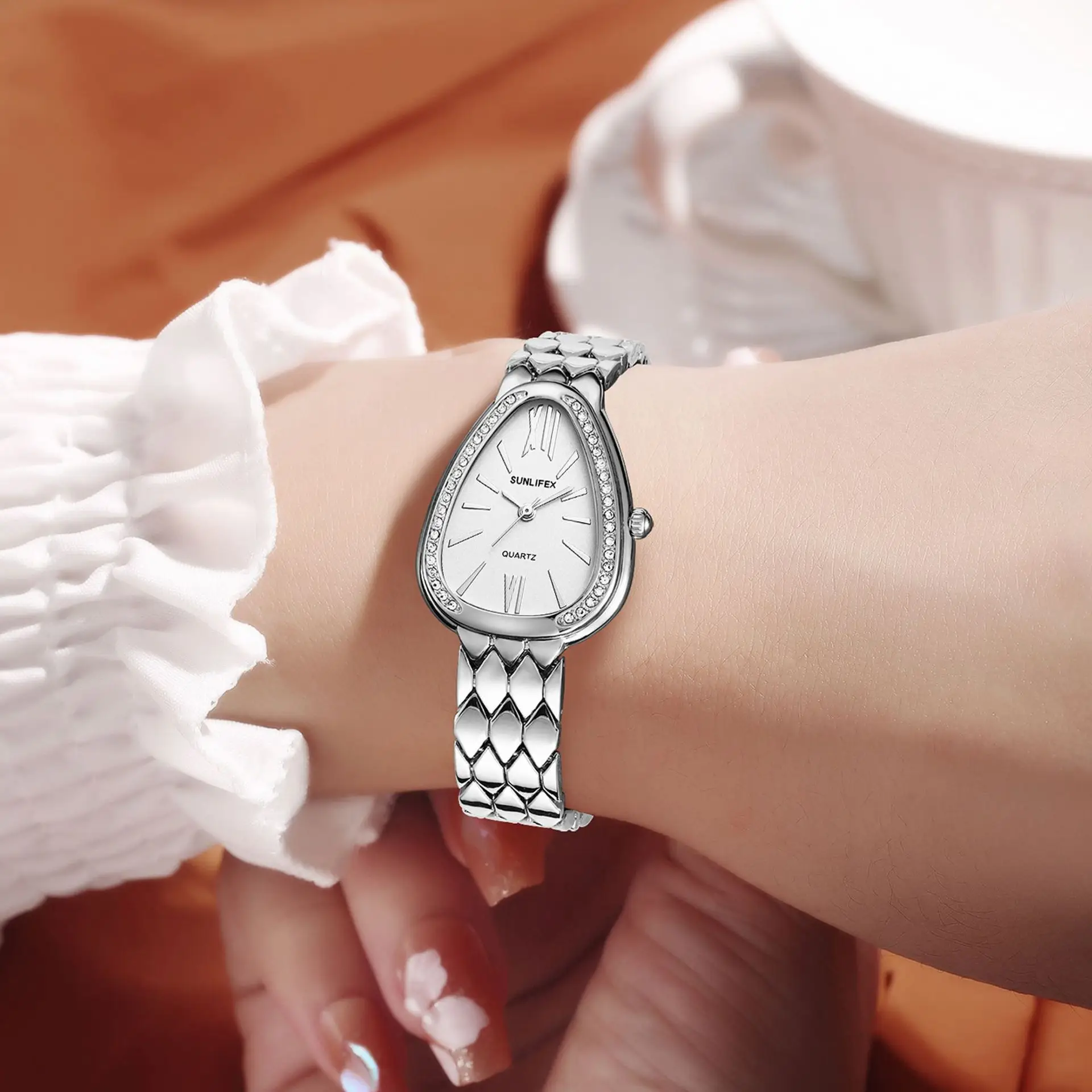 Women's Gold Snake Chain Watch with Diamond Dial — feature 6