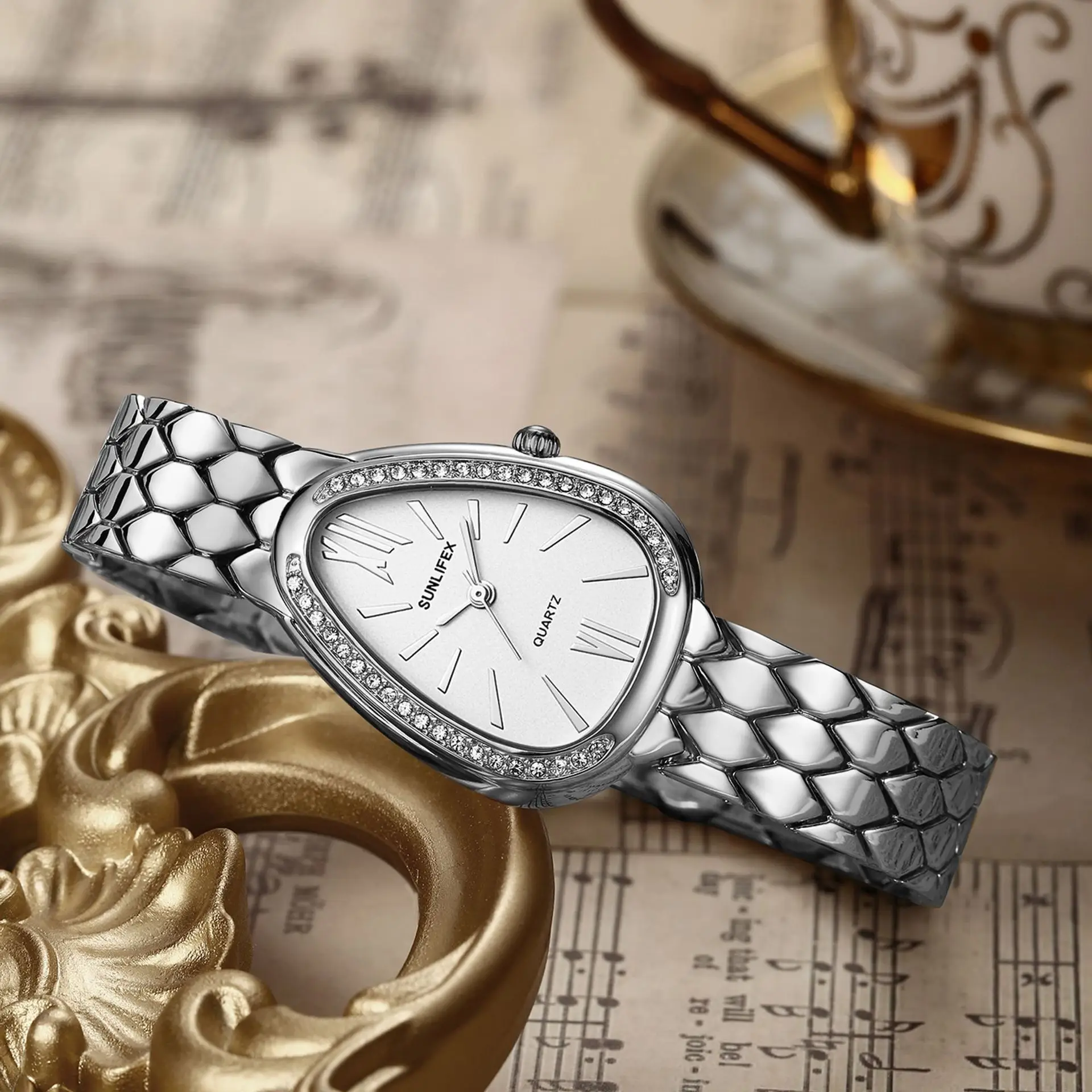 Women's Gold Snake Chain Watch with Diamond Dial — feature 7