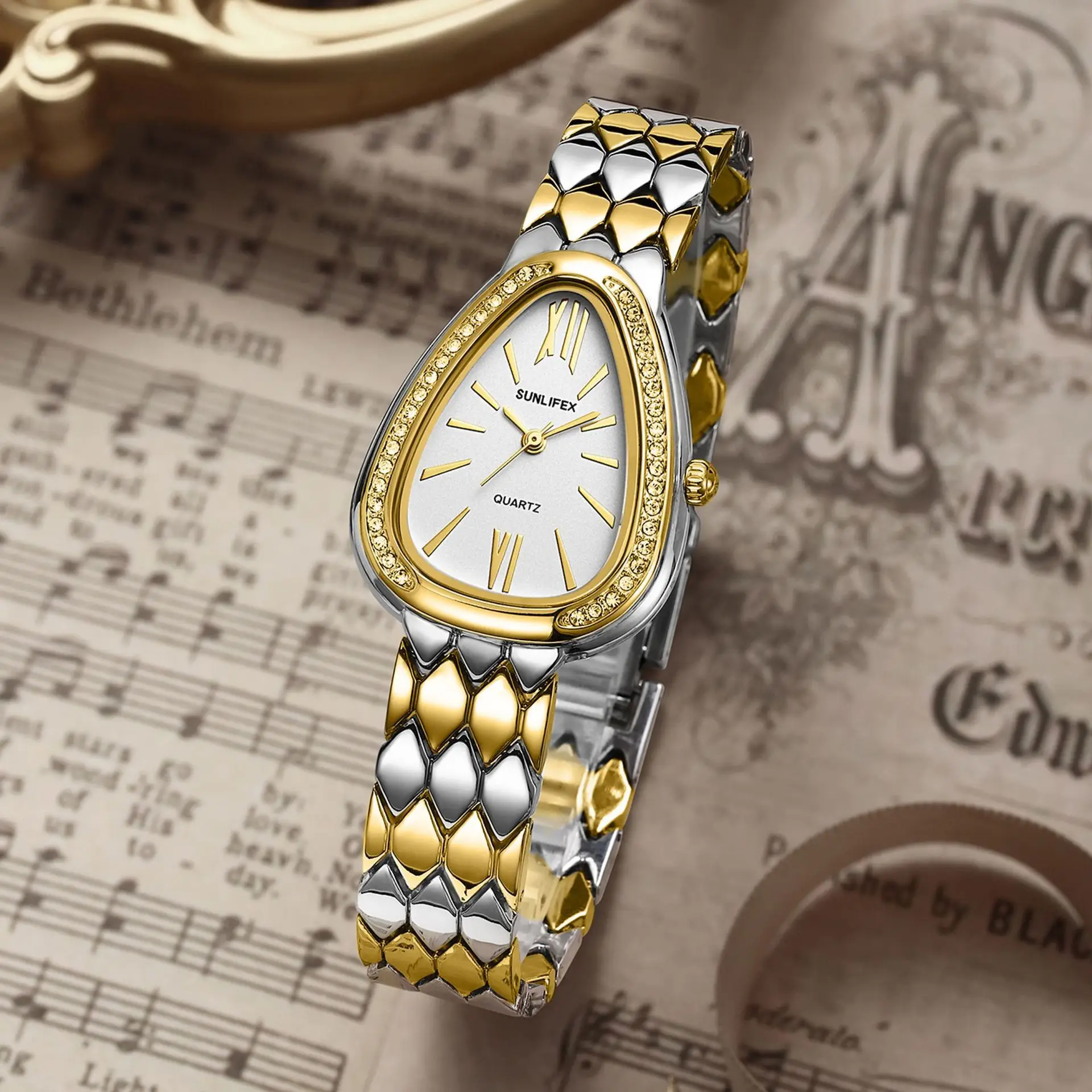 Women's Gold Snake Chain Watch with Diamond Dial — feature 8