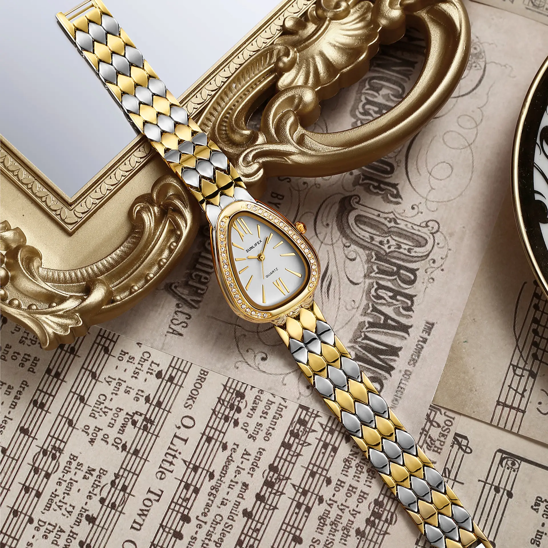 Women's Gold Snake Chain Watch with Diamond Dial — feature 9
