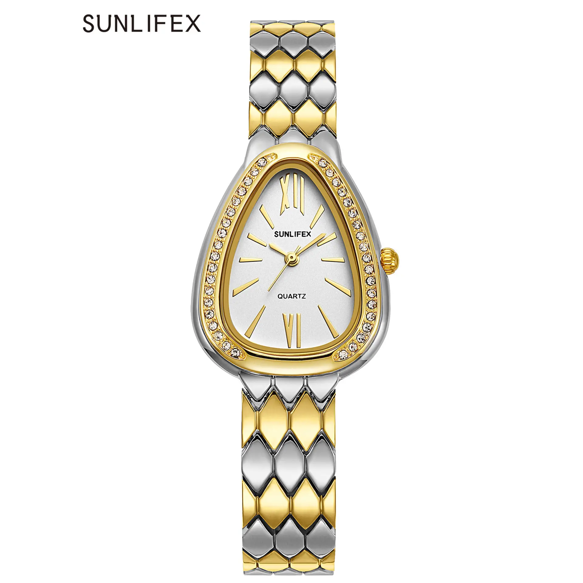 Women's Gold Snake Chain Watch with Diamond Dial - Image 2