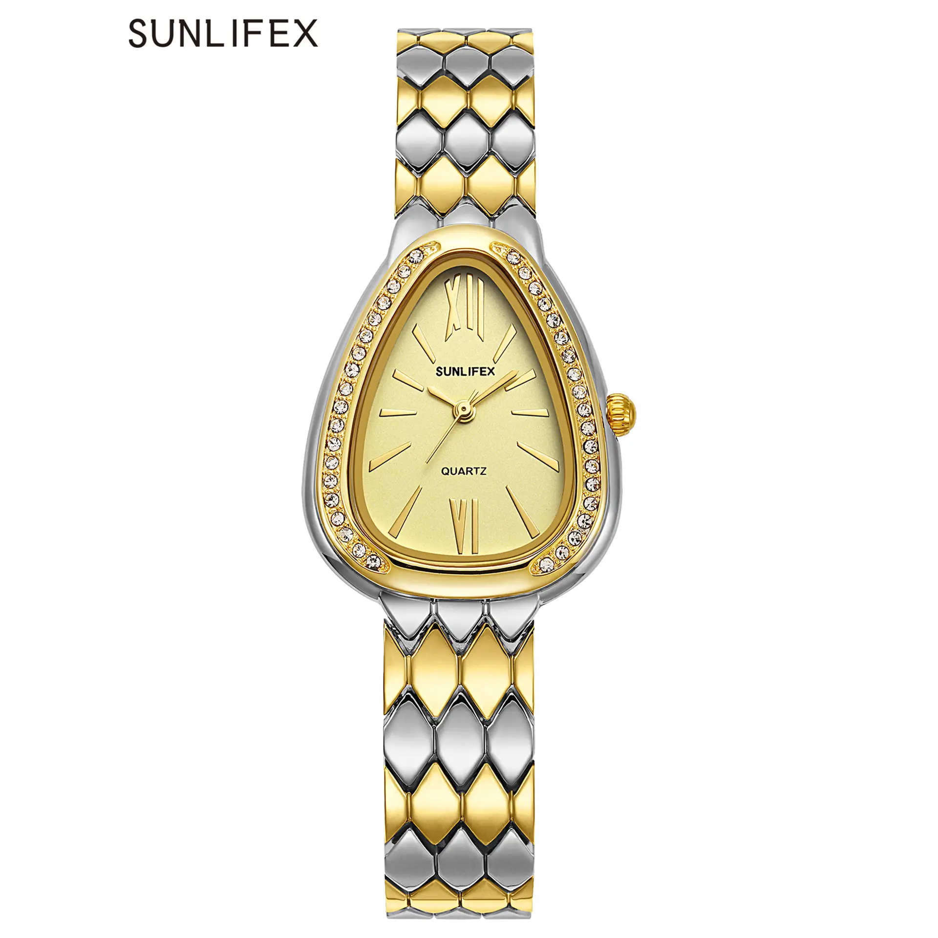 Women's Gold Snake Chain Watch with Diamond Dial - Image 3