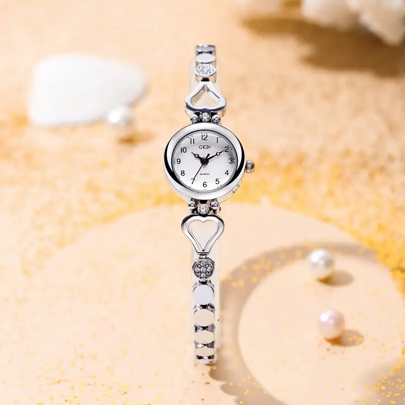 Gold Women's Quartz Watch with Crystal Bracelet