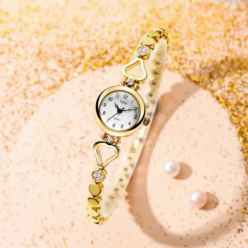 Gold Women's Quartz Watch with Crystal Bracelet