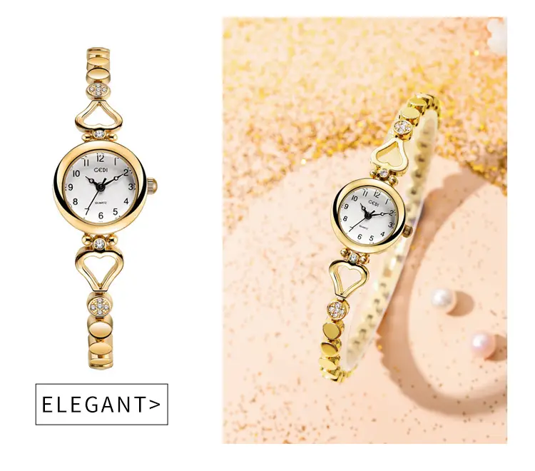 Gold Women's Quartz Watch with Crystal Bracelet — feature 11