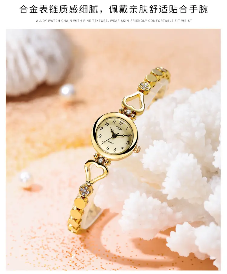 Gold Women's Quartz Watch with Crystal Bracelet — feature 13