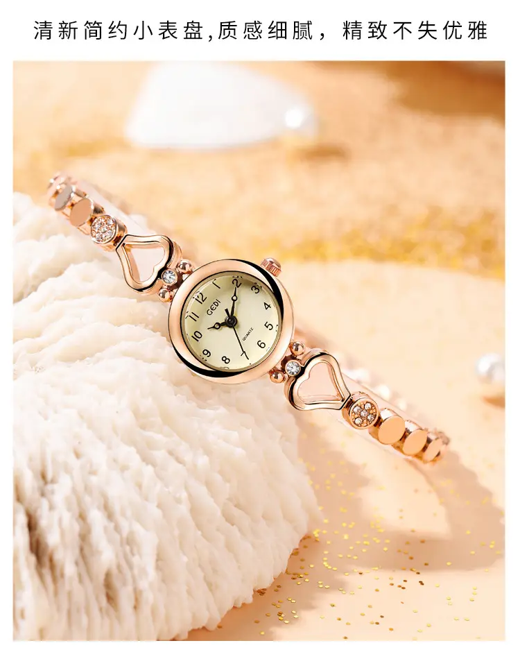 Gold Women's Quartz Watch with Crystal Bracelet — feature 9
