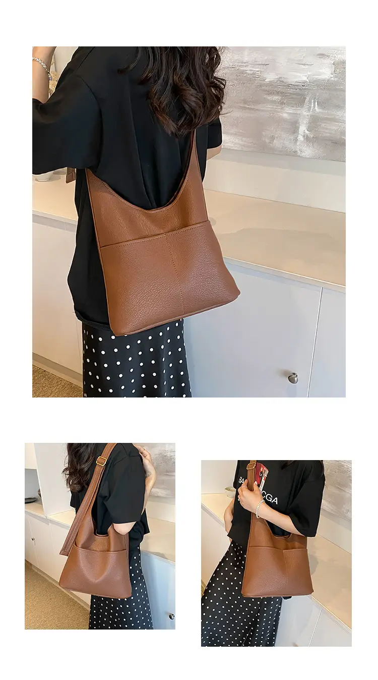 Women's Beige Leather Shoulder Messenger Bag 2024 New Large Capacity — feature 11