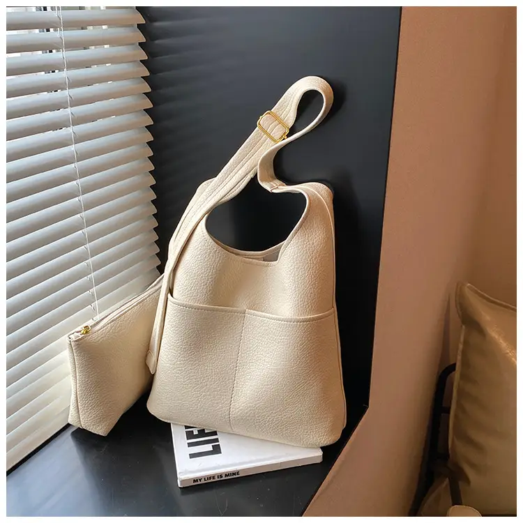 Women's Beige Leather Shoulder Messenger Bag 2024 New Large Capacity — feature 15