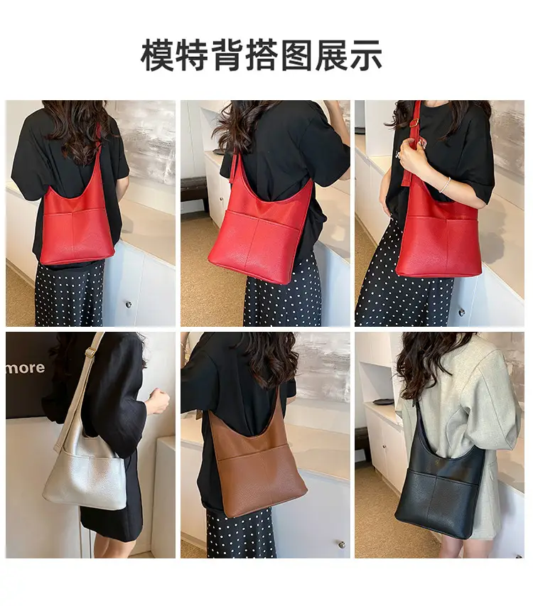 Women's Beige Leather Shoulder Messenger Bag 2024 New Large Capacity — feature 7