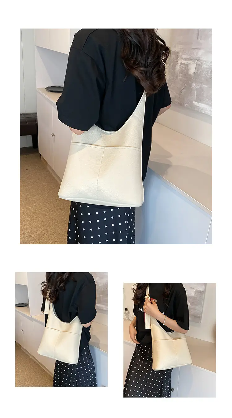 Women's Beige Leather Shoulder Messenger Bag 2024 New Large Capacity — feature 8