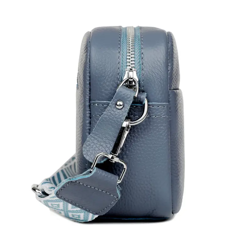 Women's Blue Crossbody Bag with Wide Ribbon Strap