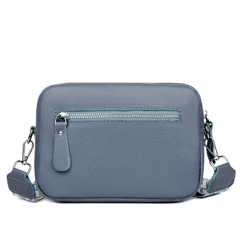 Women's Blue Crossbody Bag with Wide Ribbon Strap