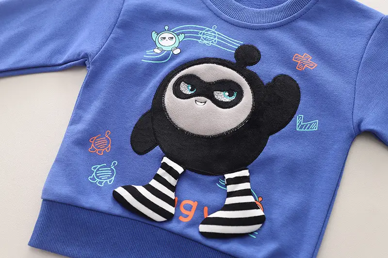 Boys Cotton Long Sleeve T-Shirt Blue UNO D Design — feature 14