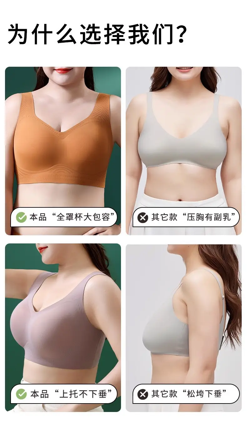 New chubby girl Plus Plus Exlarge Seamless Bra plus size Underwear Large Chest Small Comfortable Gather Top Bra for Women — feature 10