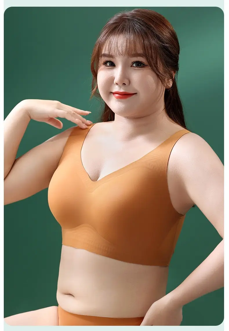New chubby girl Plus Plus Exlarge Seamless Bra plus size Underwear Large Chest Small Comfortable Gather Top Bra for Women — feature 14
