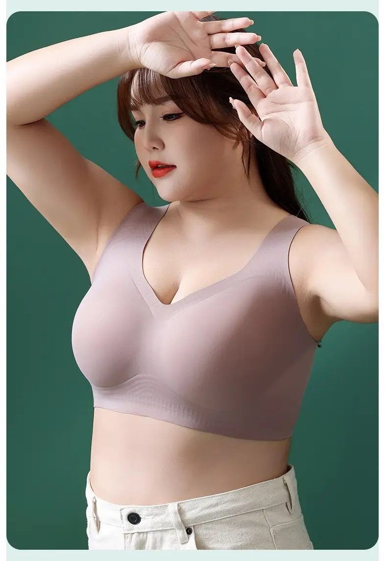 New chubby girl Plus Plus Exlarge Seamless Bra plus size Underwear Large Chest Small Comfortable Gather Top Bra for Women — feature 16