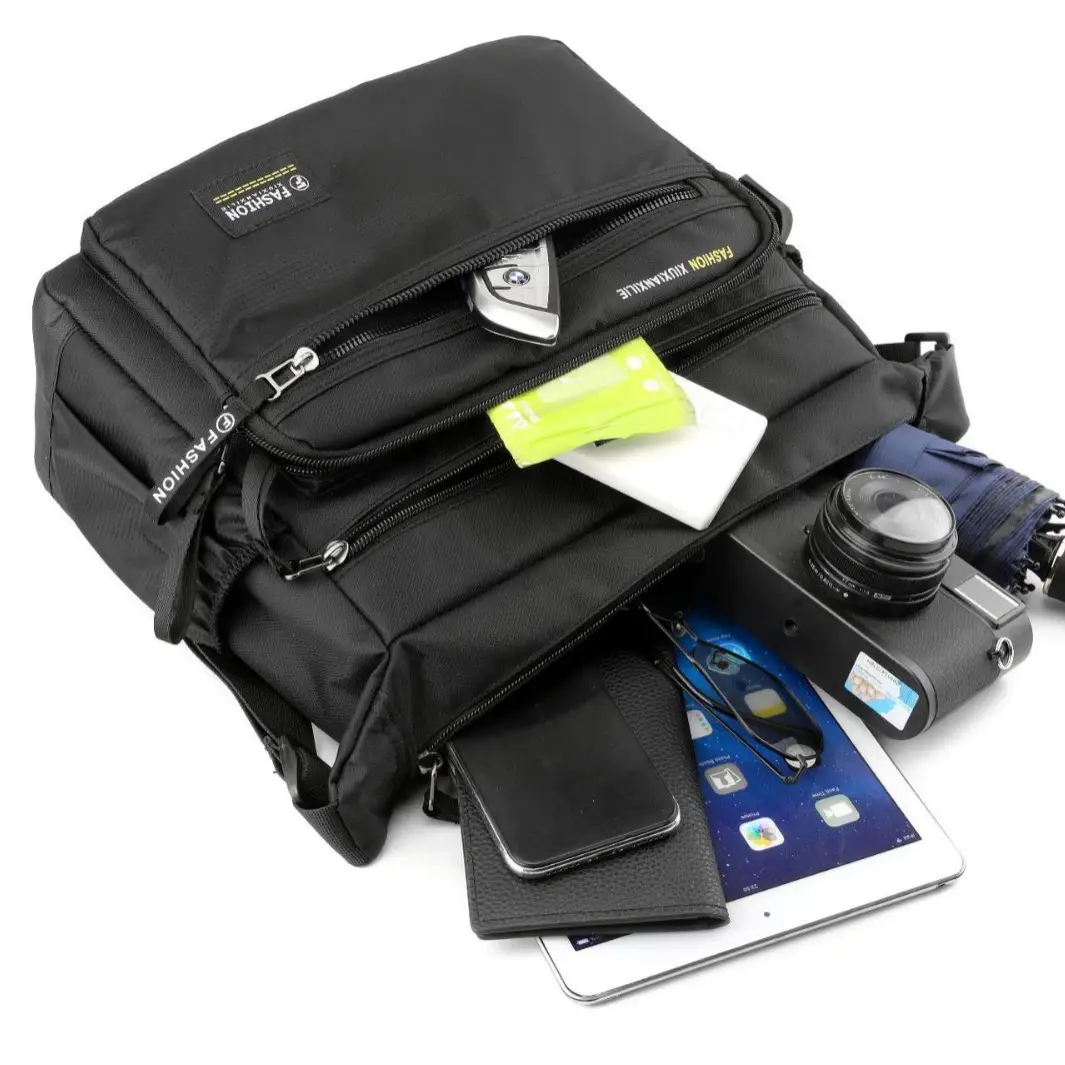 Men's Green Messenger Bag Large Capacity Shoulder Strap