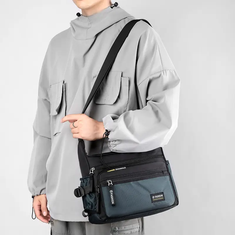 Men's Green Messenger Bag Large Capacity Shoulder Strap