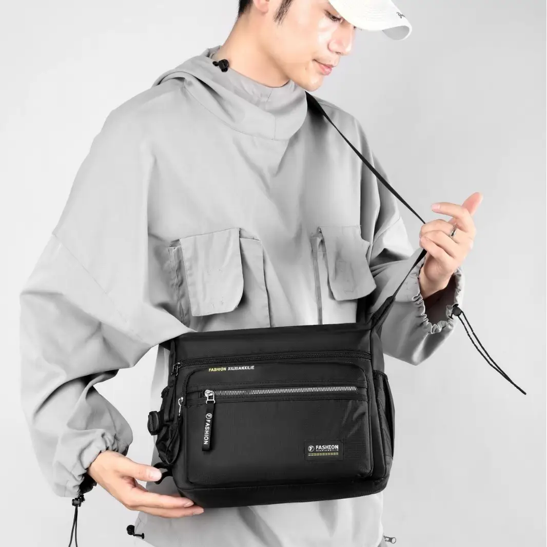 Men's Green Messenger Bag Large Capacity Shoulder Strap