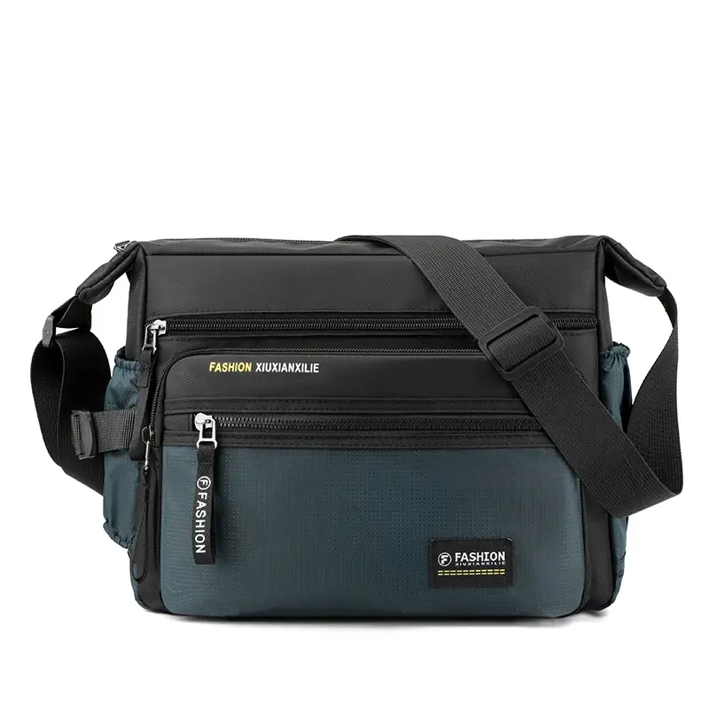Men's Green Messenger Bag Large Capacity Shoulder Strap