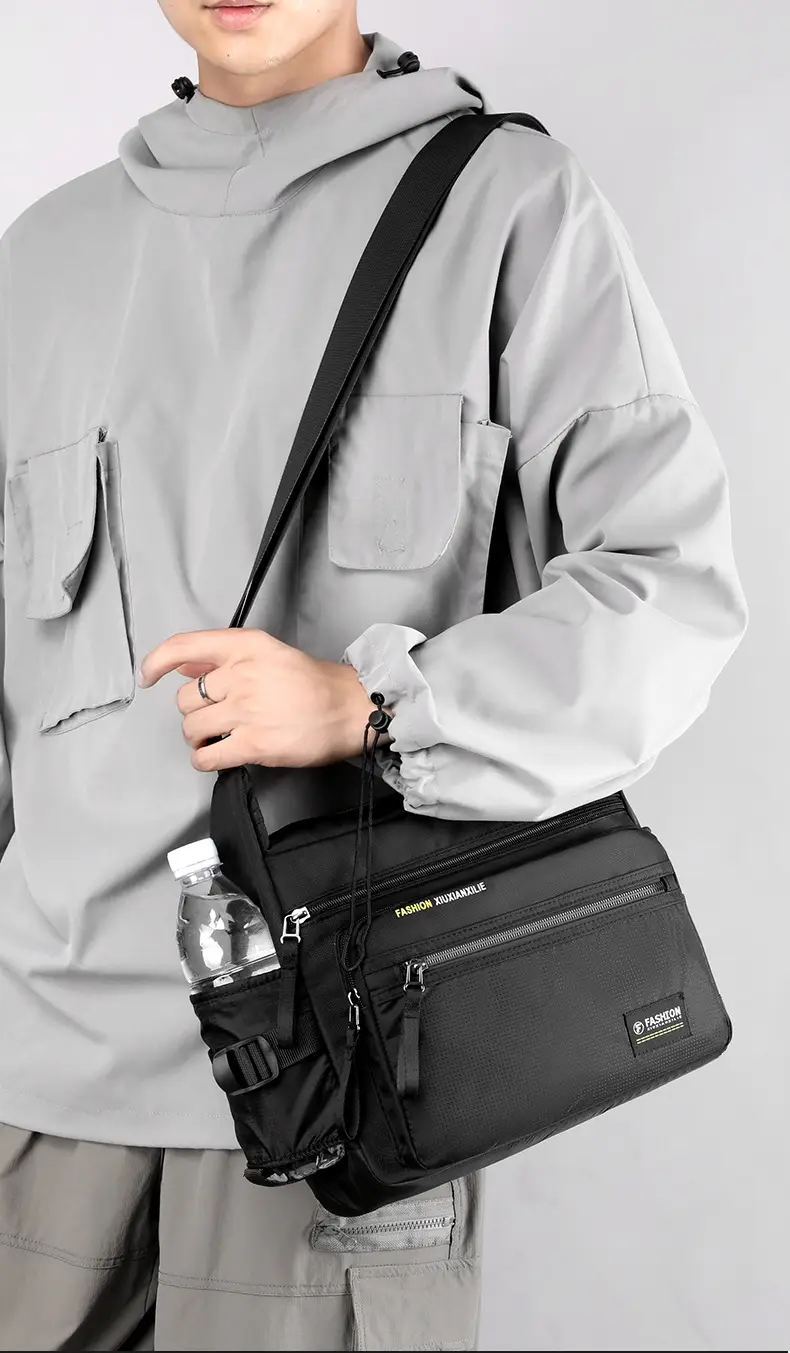 Men's Green Messenger Bag Large Capacity Shoulder Strap — feature 11
