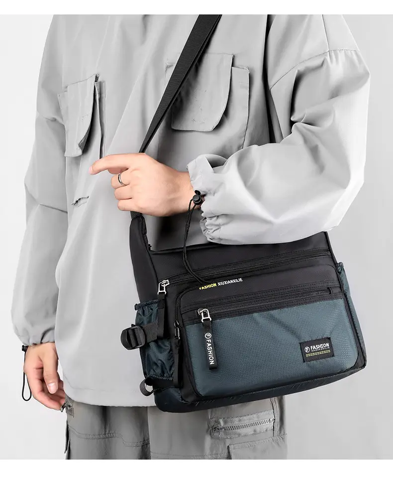 Men's Green Messenger Bag Large Capacity Shoulder Strap — feature 17