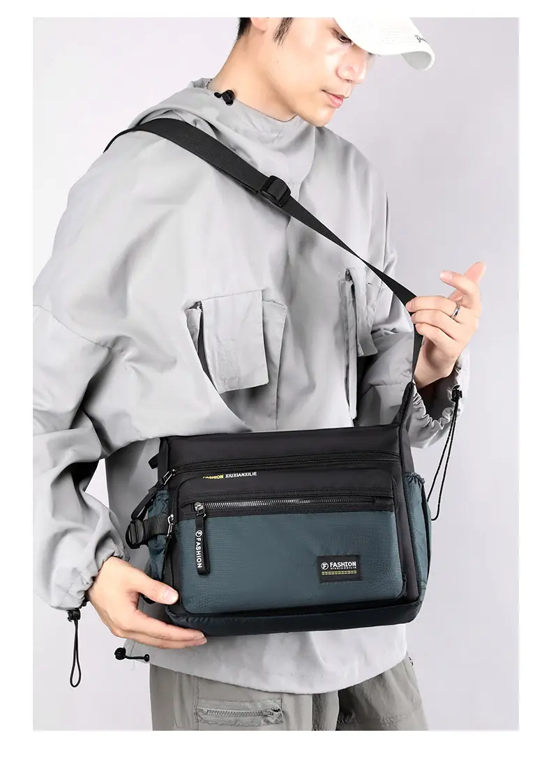 Men's Green Messenger Bag Large Capacity Shoulder Strap — feature 18