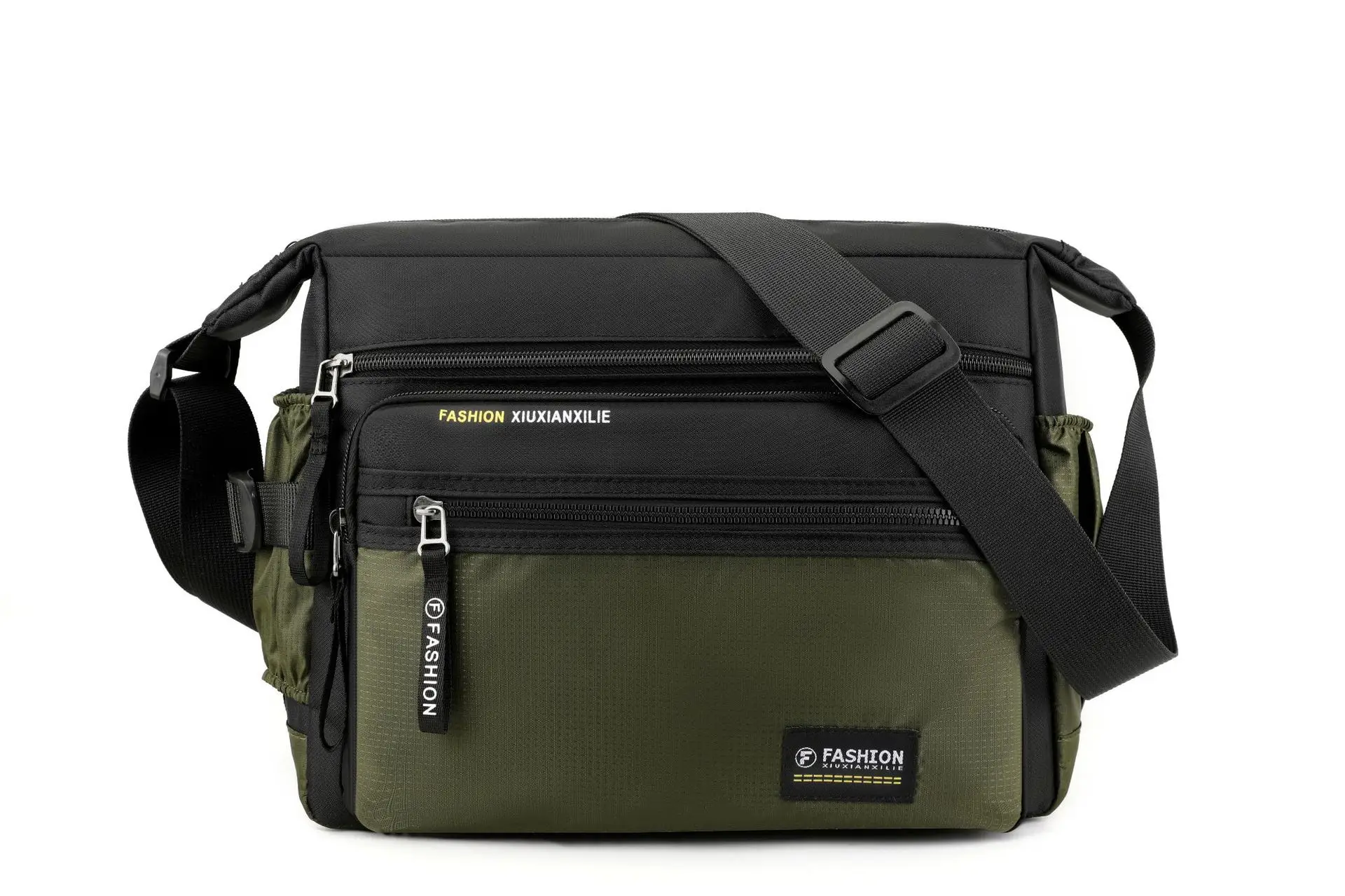 Men's Green Messenger Bag Large Capacity Shoulder Strap