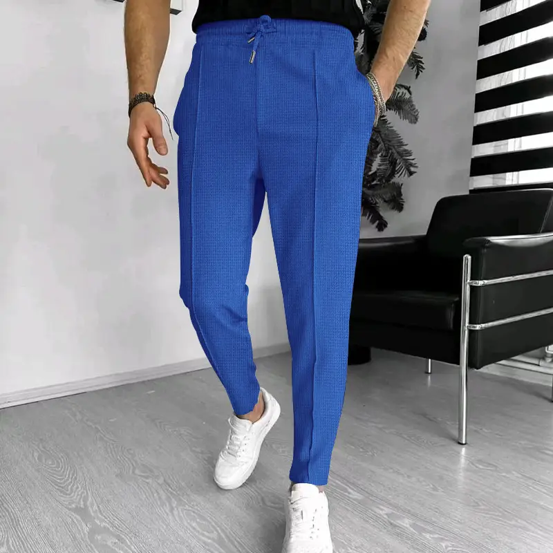 Men's Black Waffle Pants European American Drawstring Casual Sports Wear - Image 7