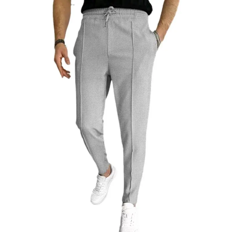 Men's Black Waffle Pants European American Drawstring Casual Sports Wear - Image 10