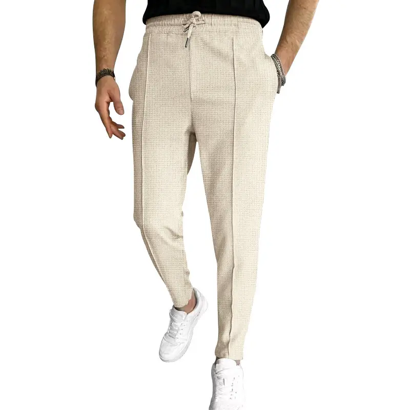 Men's Black Waffle Pants European American Drawstring Casual Sports Wear — feature 17