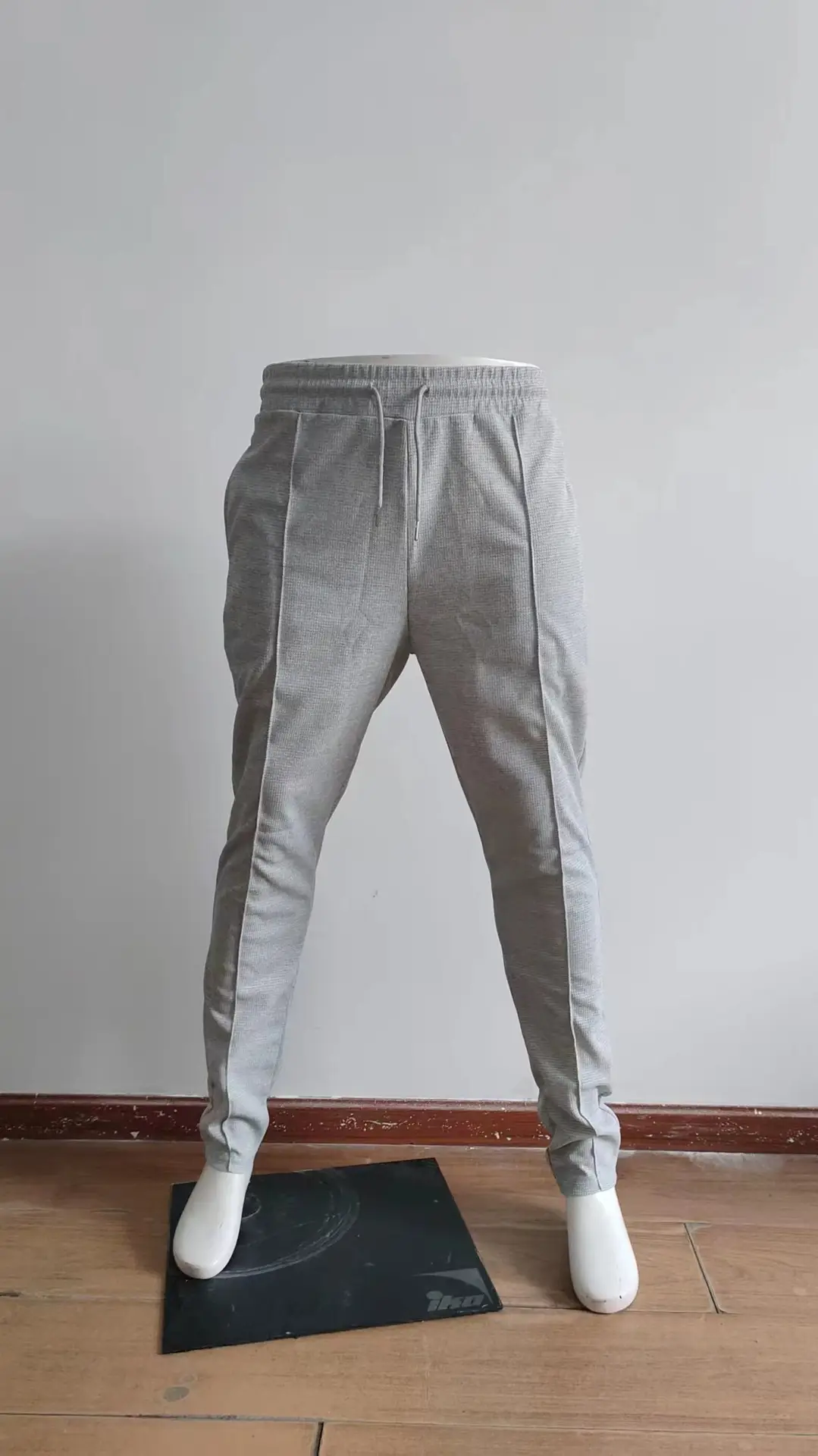 Men's Black Waffle Pants European American Drawstring Casual Sports Wear — feature 18