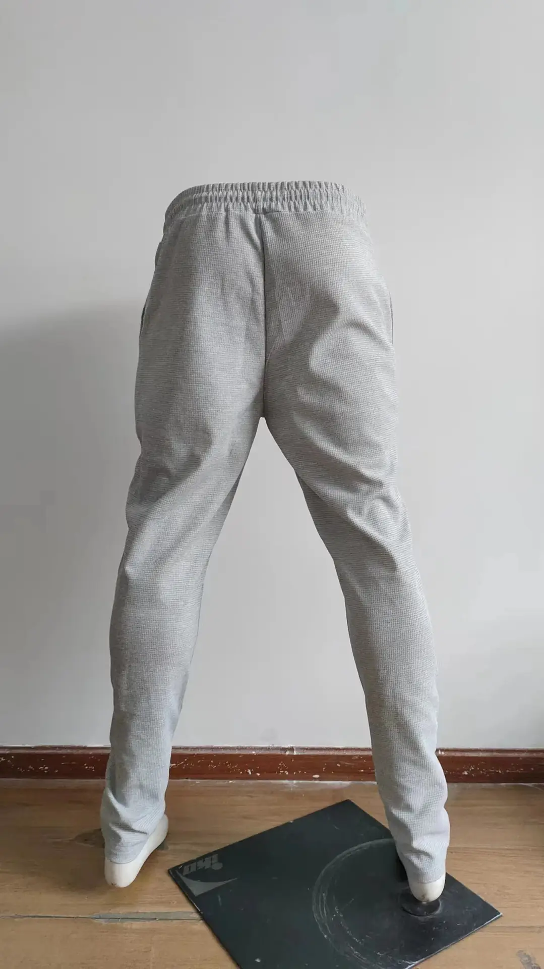 Men's Black Waffle Pants European American Drawstring Casual Sports Wear — feature 19