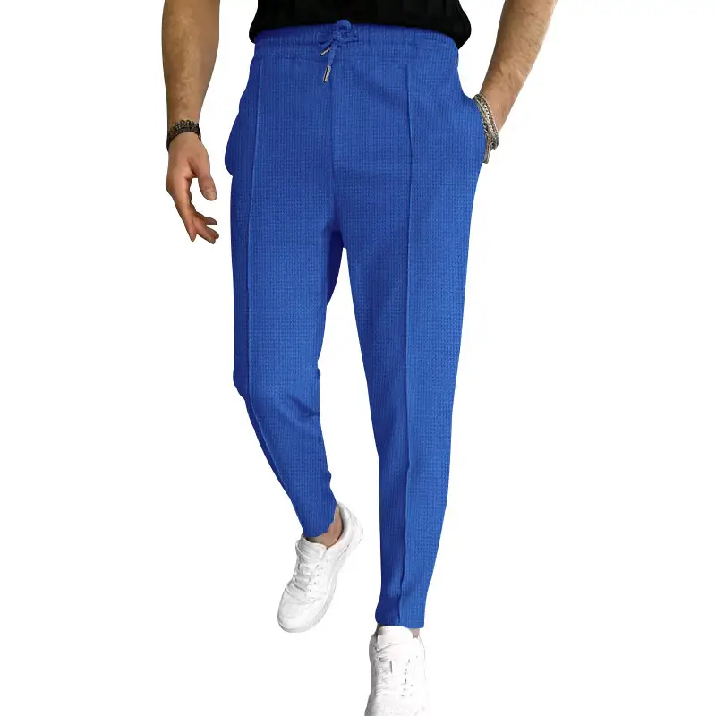 Men's Black Waffle Pants European American Drawstring Casual Sports Wear — feature 8