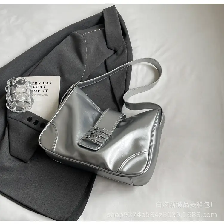 Black Glossy Shoulder Bag for Women 2026 - Image 2