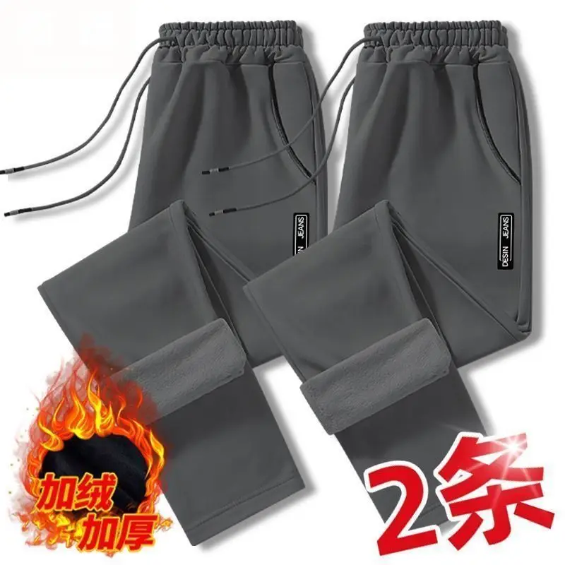 Men Fleece Lined Ankle Pants Grey Thickened Waist - Image 3
