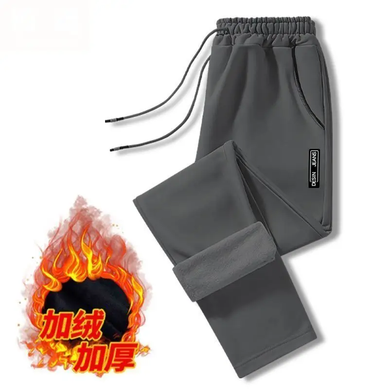 Men Fleece Lined Ankle Pants Grey Thickened Waist - Image 5