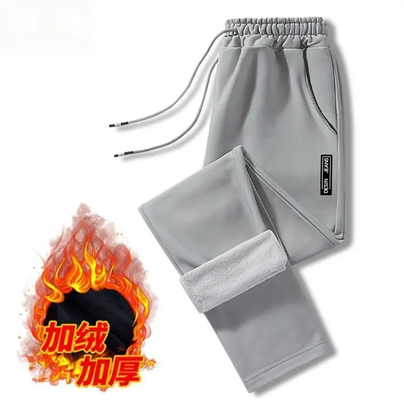Men Fleece Lined Ankle Pants Grey Thickened Waist - Image 6