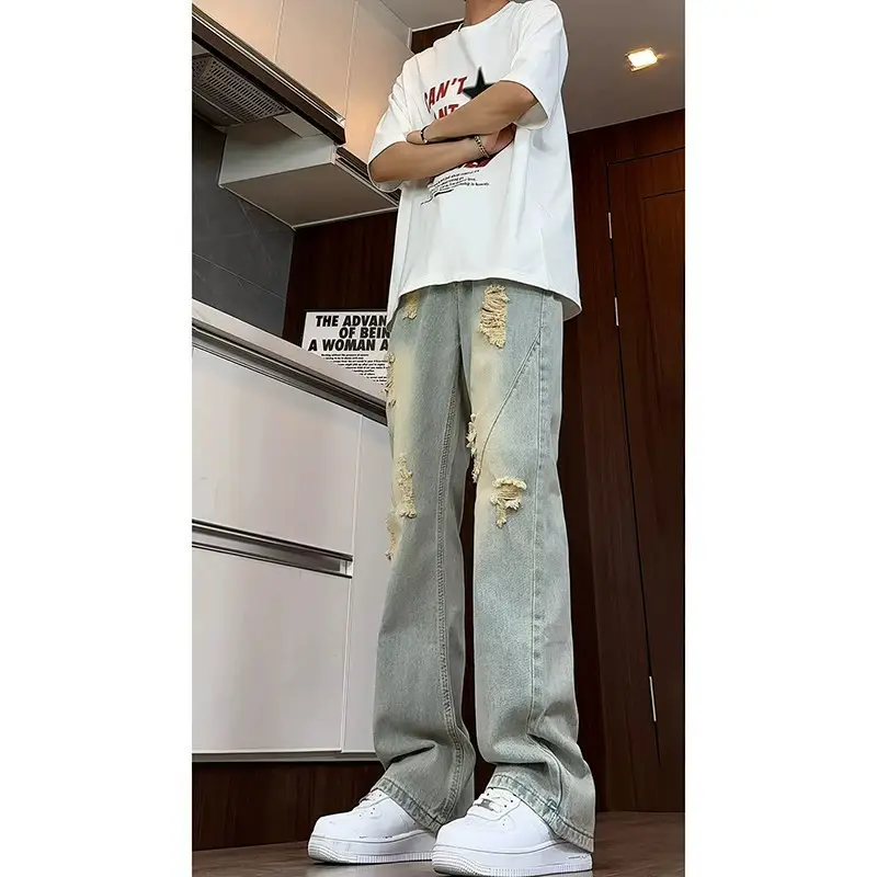 Men Ripped Jeans White T-Shirt Streetwear Set - Image 4