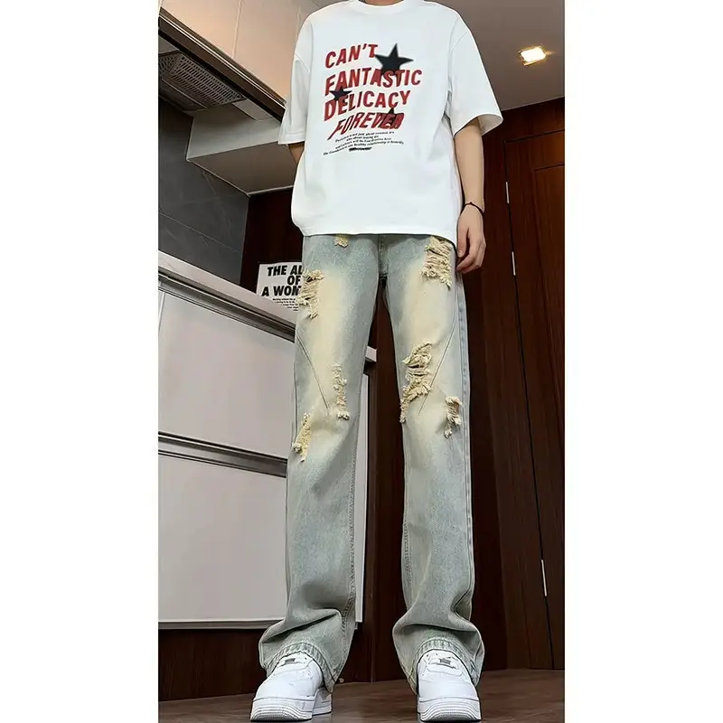 Men Ripped Jeans White T-Shirt Streetwear Set - Image 6