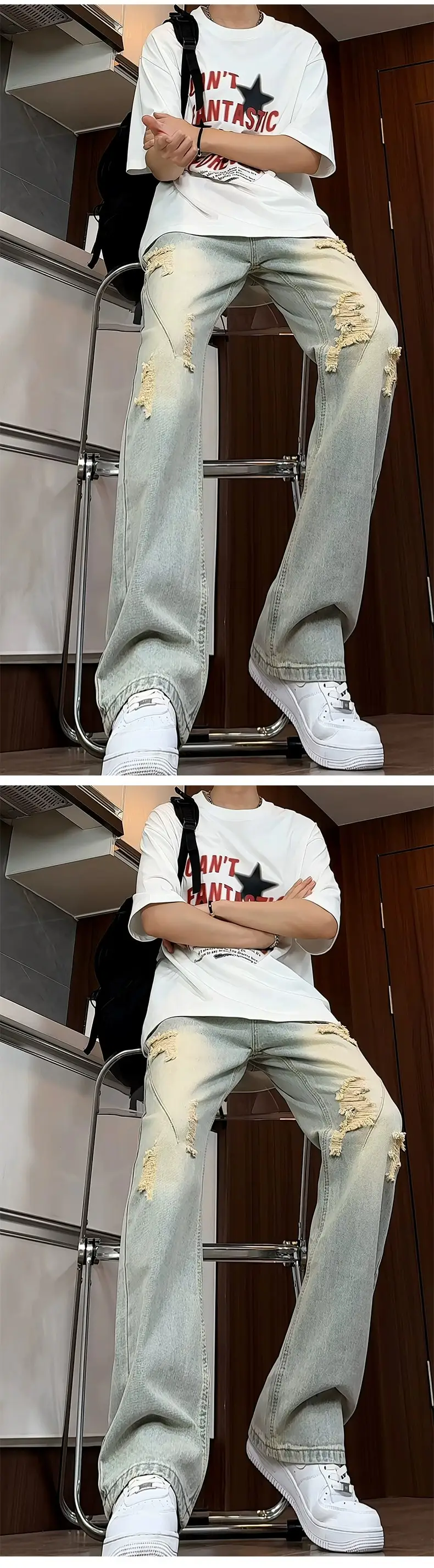 Men Ripped Jeans White T-Shirt Streetwear Set — feature 10