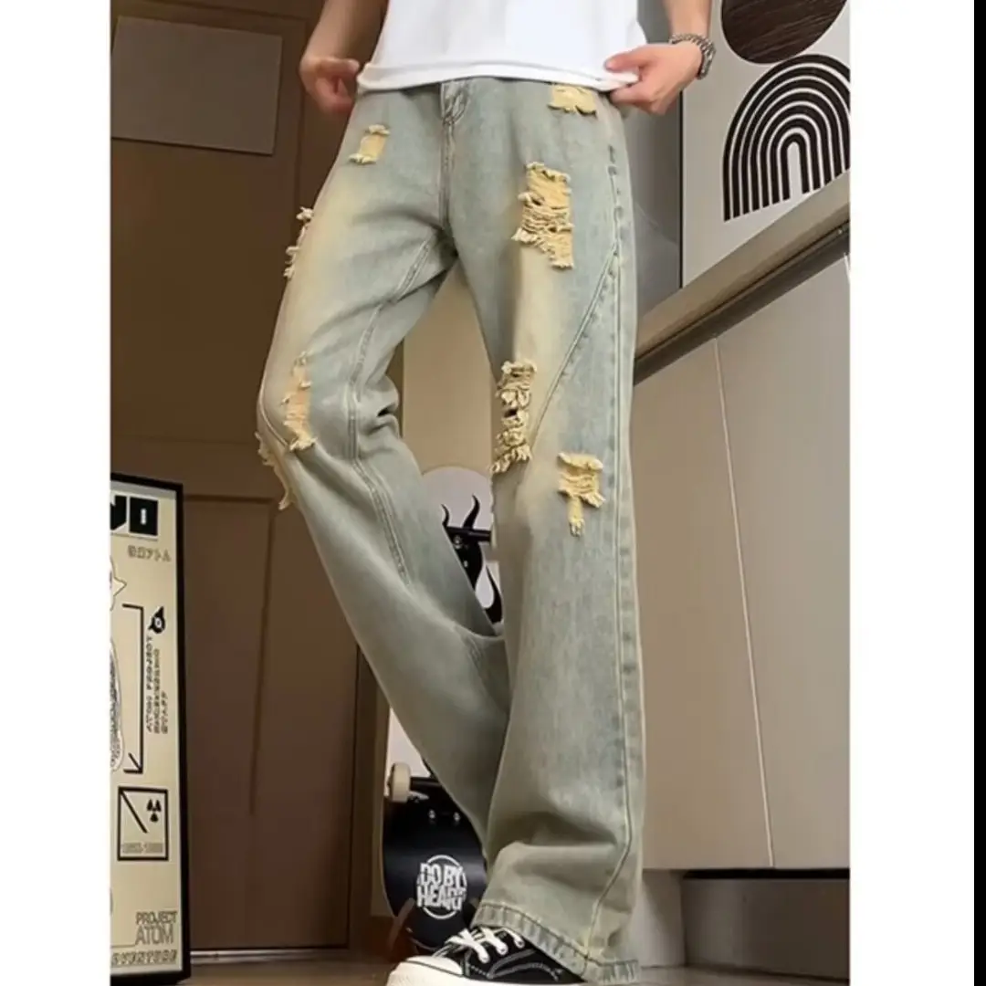 Men Ripped Jeans White T-Shirt Streetwear Set - Image 2