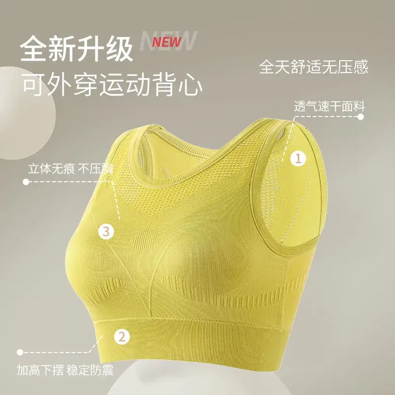 New Upgraded Fitness Yoga Wearable Running Bra Yellow Medium - Image 8
