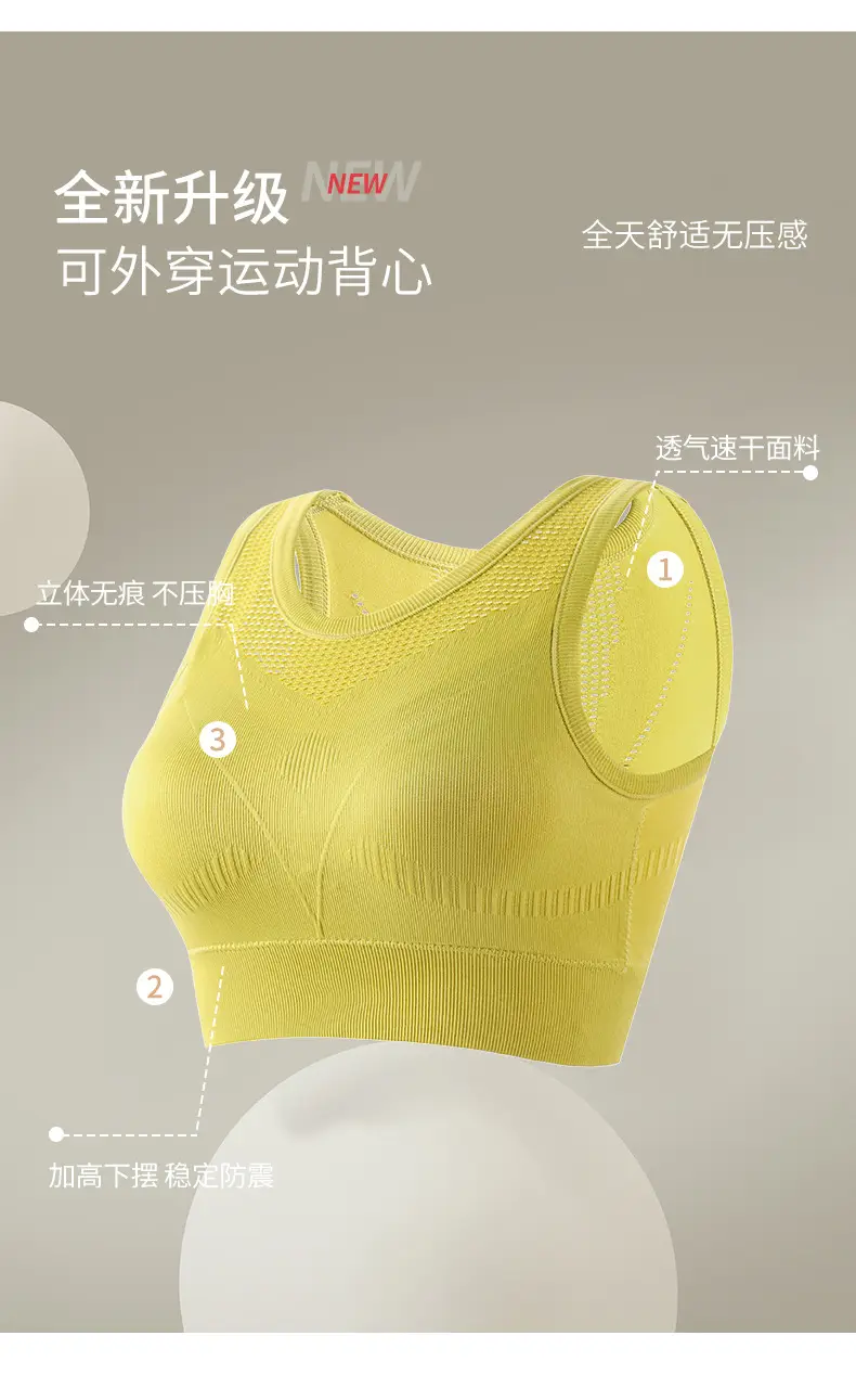 New Upgraded Fitness Yoga Wearable Running Bra Yellow Medium — feature 3
