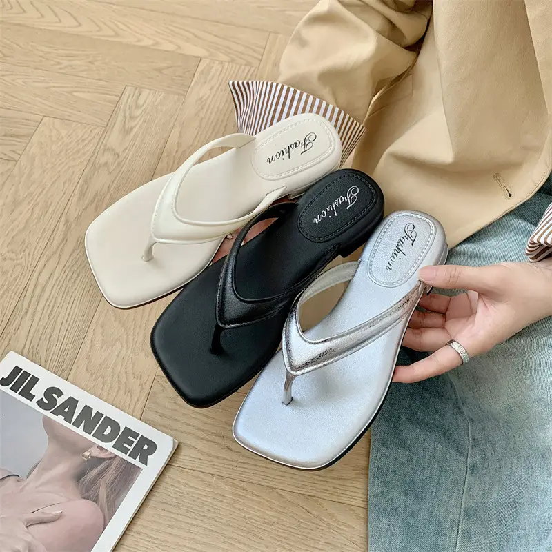 Women's silver Slippers Flip-flops Women's Platform Wedge Fashionable Retro Summer Fairy Style Elegant Sandals and Slippers for Women - Image 5