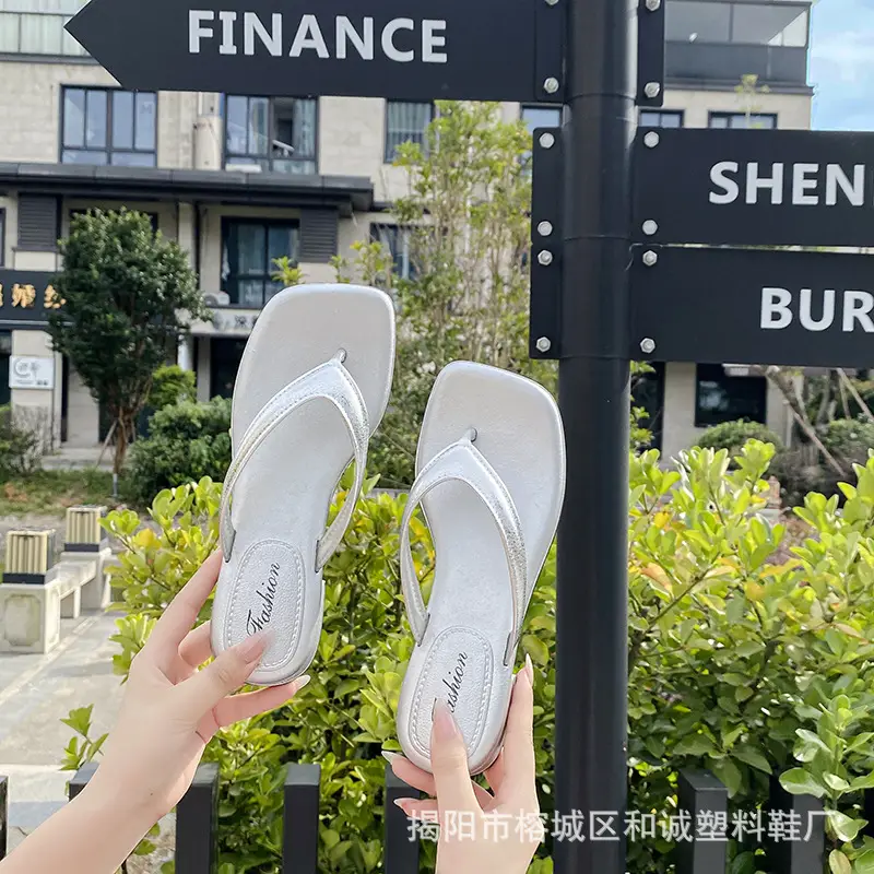Women's silver Slippers Flip-flops Women's Platform Wedge Fashionable Retro Summer Fairy Style Elegant Sandals and Slippers for Women - Image 7