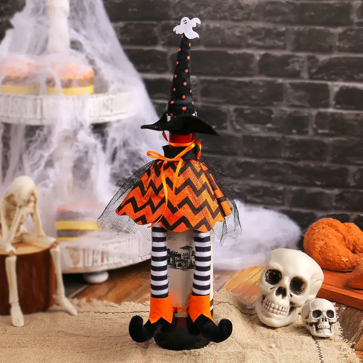 Halloween Witch Hat Set Orange Chevron Dress 28g - Image 7